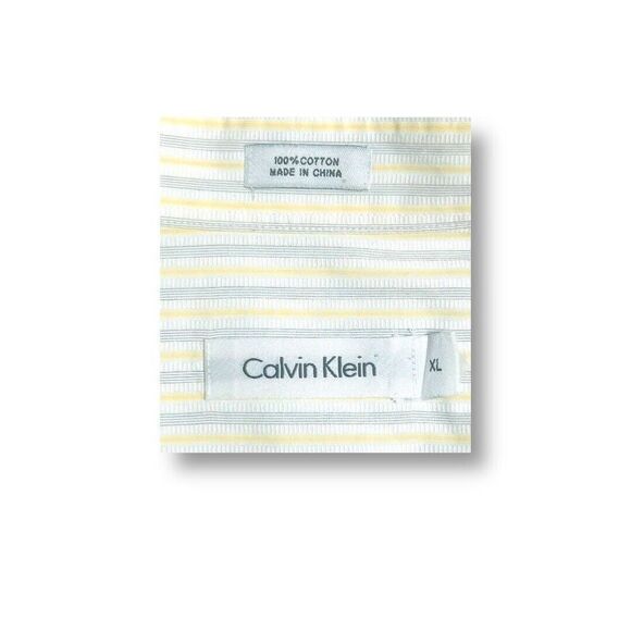 Calvin Klein Yellow Gray Striped Cotton Button Up Shirt Classic Career Preppy XL - Picture 3 of 9
